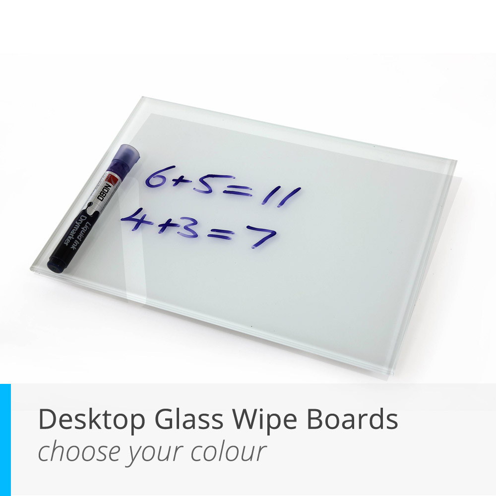 Desktop Glass Wipe Boards- choose your colour