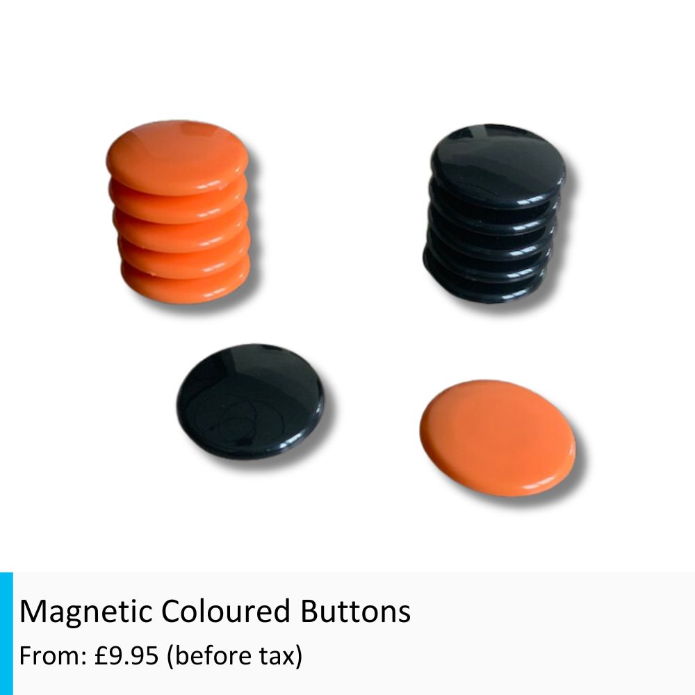 Orange and Black Magnetic Buttons suitable for use on glass